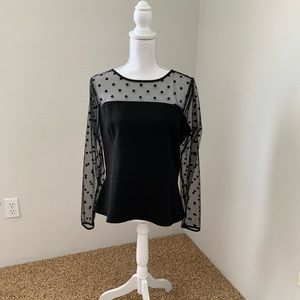 Ann Taylor Black Dressy Top with Sheer Sleeves